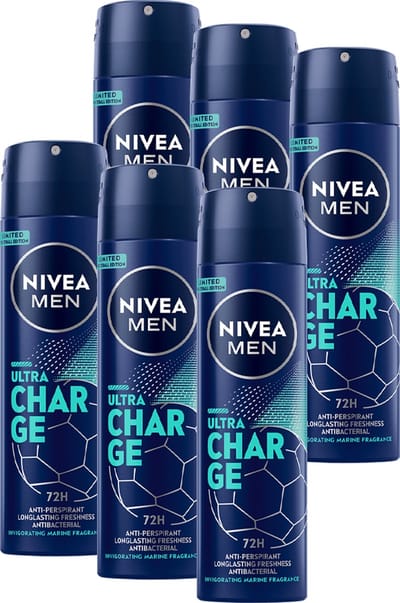 NIVEA MEN Ultra Charge Anti-Transpirant -Deodorant Spray - 72u Bescherming- Voordeelverpakking -6 x 150 ml
