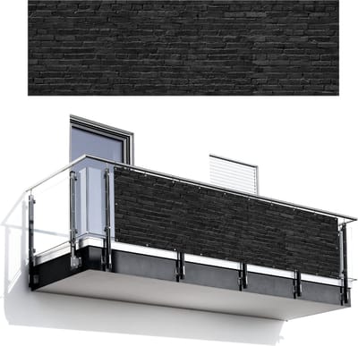 Balkonscherm 300x95 cm - Balkonposter Steenlook - Bakstenen - Grijs - Balkon scherm decoratie - Balkonschermen - Balkondoek zonnescherm