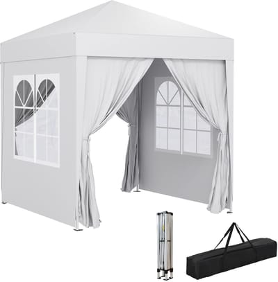 Emvae Partytent - Opvouwbaar - 2x2 m - Pop-up Tuintent met 4 Zijwanden - Wit - Inclusief Draagtas en Haringen - Stalen Frame
