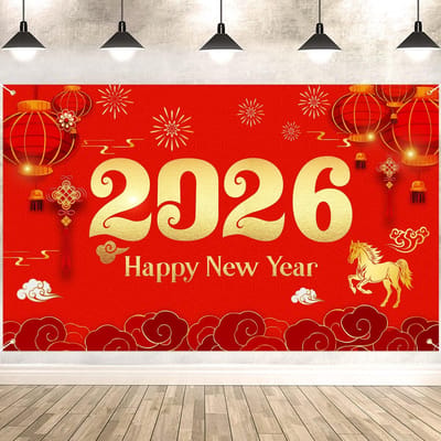 Dailygoods- Nieuwjaarsbanner Grote Chinese - Achtergrondbanner - Muurposter - 185 x 110 cm - Polyester - Duurzaam - Lint inbegrepen - Feestbanner