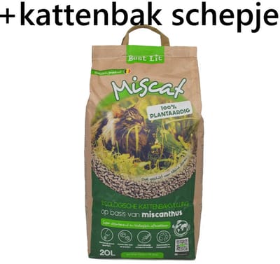 Kattenbakvulling BEST LIT - MISCAT - 20 L - ecologisch op basis van miscanthus - verbergt goed geurtjes, kleeft niet aan de pootjes , gemakkelijk schoon te maken . eenvoudig te composteren -- + kattenbakschepje .