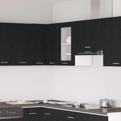 vidaXL - Hangende - glazen - kast - zwart - eikenkleurig - 40x31x60 - cm - bewerkt - hout