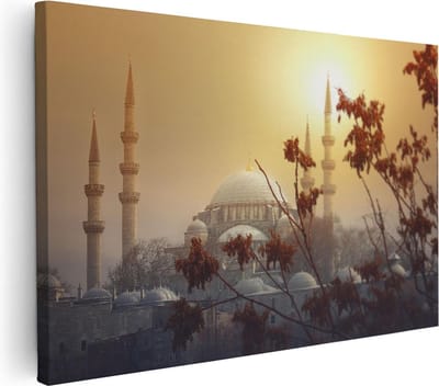 Artaza Canvas Schilderij Islamitische Wanddecoratie - 30x20 cm - Klein - Muurdecoratie Moskee - Schilderijen Op Canvas Skyline - Zonsondergang