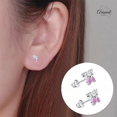 Aramat Jewels | Oorbellen | Kinderoorbellen RVS Vlinder met Zirkonia – 5x6mm – Schroefsluiting | | | |6mm | Staal | Kinderen, Volwassenen | Verkleurd niet