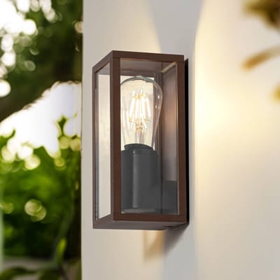 Lindby - Wandlamp buiten - 1licht - Aluminium, glas - H: 22.5 cm - E27 - roestkleurig, transparant