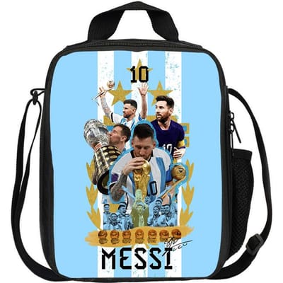 Lunchtassen Voetbal Sport Voedsel Bewaartassen M-Messi Thermische Tas Voetbalster Geïsoleerde Lunchcontainer Lekvrije Tote Lunchbox white