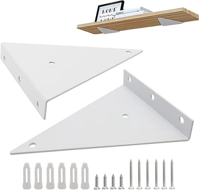 Zware, verborgen wandmontage metalen plankdragers voor boekenplanken en keukens, 13 x 17 cm, set van 2 (Wit)