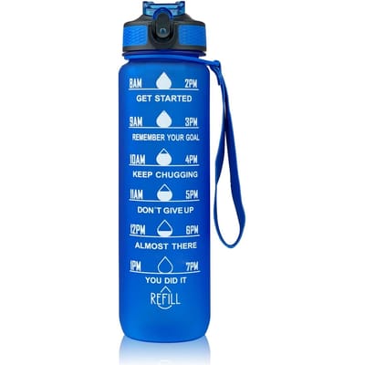 1L Motiverende waterfles met rietje en tijdmarkering Lekvrije fliptop sportfles voor