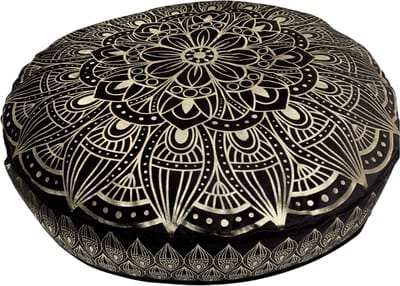Rocaflor Zitkussen fluweel rond zwart goud mandala print 70 cm