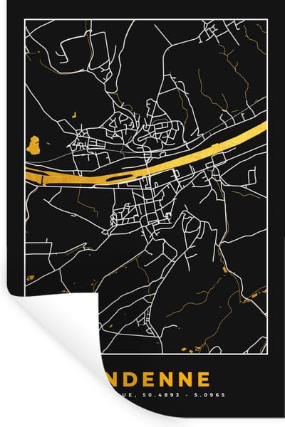 Muurstickers - Sticker Folie - Kaart - Gold - Ardenne - Plattegrond - Stadskaart - 20x30 cm - Plakfolie - Muurstickers Kinderkamer - Zelfklevend Behang - Zelfklevend behangpapier - Stickerfolie