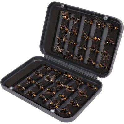 40 STUKS Vliegvissen Vliegen Kit Handgebreid Levensgetrouw Roestvrij Staal Visaas Set met Waterdicht black