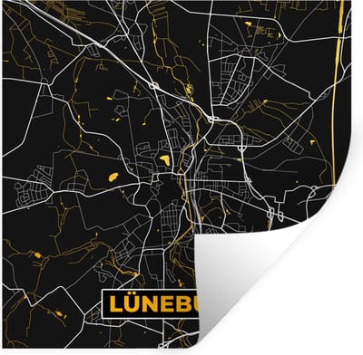 Muurstickers - Sticker Folie - Plattegrond – Lüneburg – Goud – Stadskaart – Kaart - Duitsland - 100x100 cm - Plakfolie - Muurstickers Kinderkamer - Zelfklevend Behang XXL - Zelfklevend behangpapier - Stickerfolie