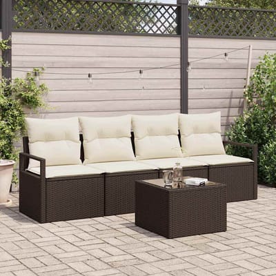 vidaXL Bankstel 5 st 4-Aantal zitplaatsen Bruin en Crème poly rattan