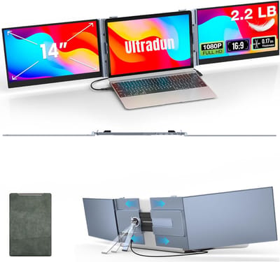 Aura® Professionele Portable Monitor Pro 2024 - Full HD - 13” / 17.4” Tri-Screen - Laptop Scherm Uitbreider - Inclusief Beschermhoes en Kabels - Blauw - 35cm x 21cm x 3cm