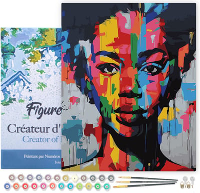 Figured'Art Schilderen op Nummer Volwassenen met lijst Kleurrijk Meisje Straatkunst - Handwerk acrylverf Kit DIY Compleet - 40x50cm Canvas al ingelijst