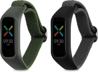 kwmobile Horlogebandjes geschikt voor Oppo Band Sport - 2 x Nylon Smartwatch bandje in donkergroen / grijs.