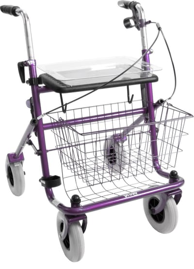 Rollator 43 cm zitbreedte - Premis Provo - Tot 120 kg - In hoogte verstelbaar - Eenzijdige rem Links - Metallic Paars