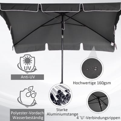 STILVORA Parasol – Kantelbaar Schaduwdoek Met Vier Steunpalen – 198 x 130 x 245 cm – Aluminium En Staal – Grijs – Voor Tuin Balkon En Strand
