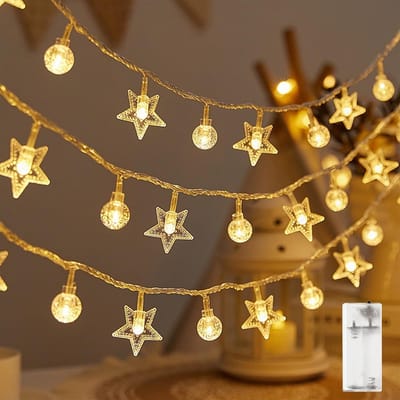 Allecto - LED Fairy Lights - Sterren - Warm wit - Ballen - Binnenverlichting - Batterijgevoed - Decoratie - Geschikt voor binnen - Wit model