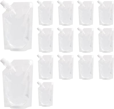 Beverage Bags, 15 Transparent Drink Bags, Reusable Spout Bags and 2 Pieces Funnel, Plastic Drinking Bag for Ice - ShopVlot