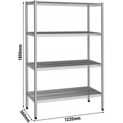 GGM Gastro Edelstahlregal - 1220x360mm - mit 4 Drahtböden (FEST) Zilver