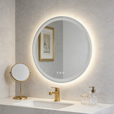 KUTAS® Badkamerspiegel met LED Verlichting & Verwarming - Wandspiegel Rond - Anti Condens Douchespiegel - Dimbaar - 3000K/4500K/6500K - 50CM