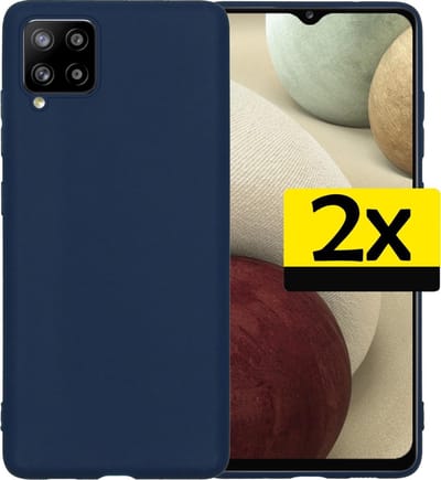 Hoesje - 2 Stuks - Geschikt voor Samsung Galaxy A12 - Sterk & Shockproof - Case Siliconen - Back Cover - Telefoon Hoes - Telefoonhoesjes - Donkerblauw