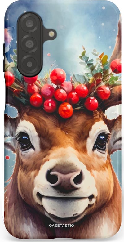 Casetastic hoesje geschikt voor Samsung Galaxy A26 - Dubbellaagse bescherming - Rudolph het Kerst Rendier - Fashion Case - Zilver Taupe Donkergrijs Perzik