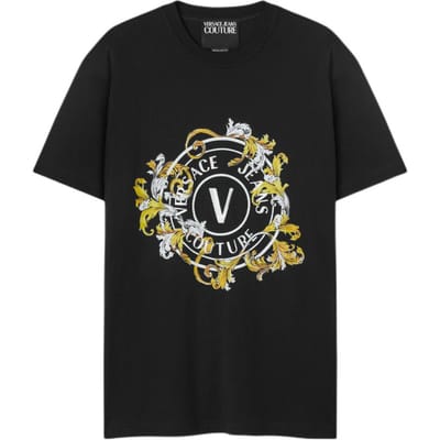 Versace V-Emblem Logo Bedrukt Katoenen Ronde Hals Korte Mouw T-shirt Heren tops Zwart E78GAHC01-ECJ01C-EG89 S gray