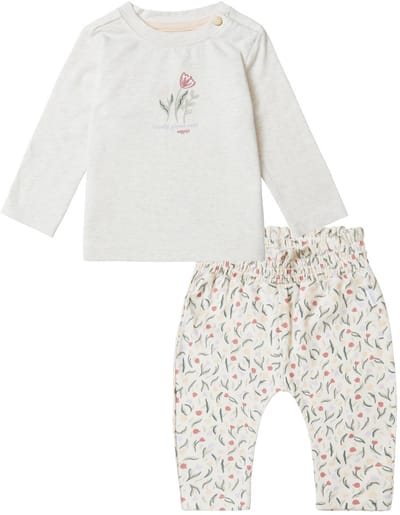 Noppies - Kledingset - 2delig - Broek Cape Coral Whitecap Gray - Shirt Charlot Oatmeal - Maat 92