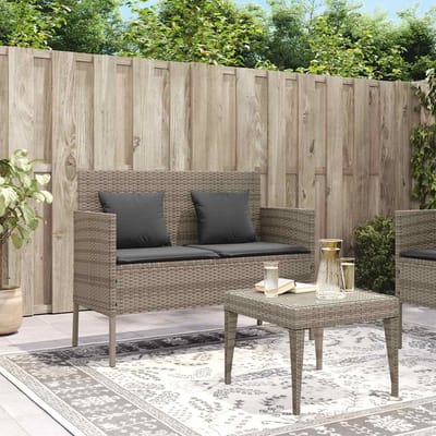 vidaXL - Tuinbank - met - kussens - poly - rattan - grijs