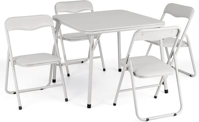 5-Delige Opvouwbare Kindertafel en Stoelen Set - Speeltafel met 4 Stoeltjes - Gewatteerd (PU Leer) - Metaal - Beige