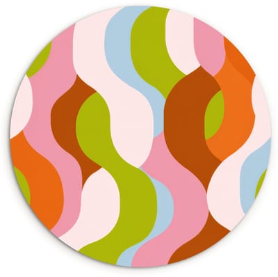 WallCircle® Wandcirkel 120x120 cm - Muurcirkel Abstract - Vormen - Roze - Muurdecoratie woonkamer - Wanddecoratie slaapkamer - Kamer decoratie accessoires - Ronde schilderijen XXL