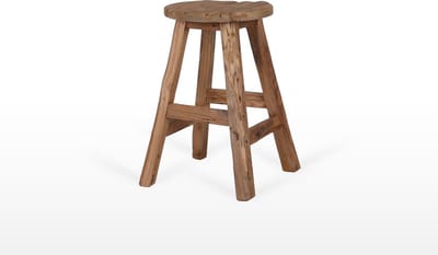 Tall Men Standing - Vintage Teakhouten kruk rond - 4 poten - Ø30 x H50 cm - Handgemaakt