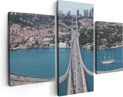 Artaza Canvas Schilderij Drieluik Istanbul Bosporus Brug Vanaf Boven - 90x60 - Foto Op Canvas - Canvas Print
