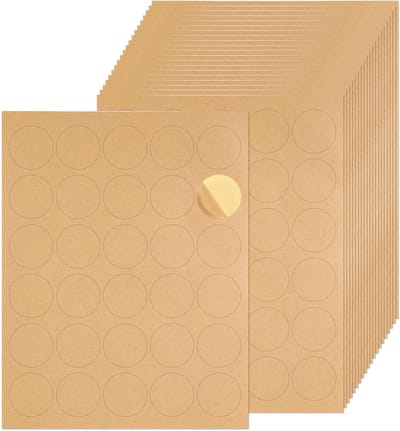 Ronde Kraft Labels Stickers - 20 Stuks 3.8cm Zelfklevende Labels voor Inkjetprinters, Schrijfbare en Printbare Bruine Stickers