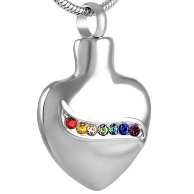 Aramat Jewels | Gedenkhangers | Stalen Ashanger Hart met Zirkonia Lijn Zilverkleurig – 32mm Rouwsieraad | Multikleur | |20mm | Staal | Volwassenen | Verkleurd niet