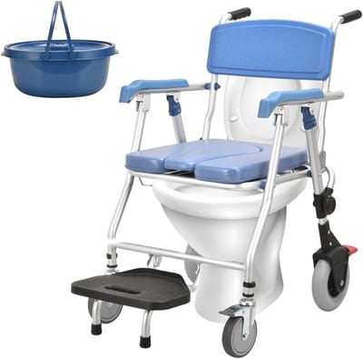 Douchestoel - Verrijdbare Stoel - Veilig Baden - Inklapbaar en Multifunctioneel - Tot 150 kg - Blauw