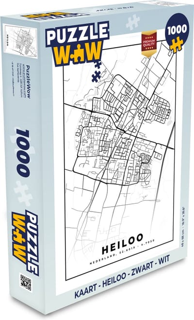Puzzel Kaart - Heiloo - Zwart - Wit - Legpuzzel - Puzzel 1000 stukjes volwassenen