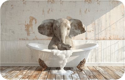 WC mat 80x50 cm - Antislip - Vintage - Olifant - Badkuip - Schuim - Wilde dieren - Toiletmat - Vloermat - Douchemat - Toilet tapijt - Toiletmatten
