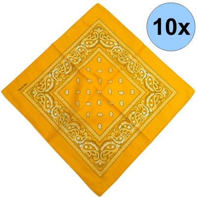 Fako Fashion - Bandana - Hoofddoek - Mondbescherming - Zakdoek - Paisley - Goudgeel - 10 Stuks