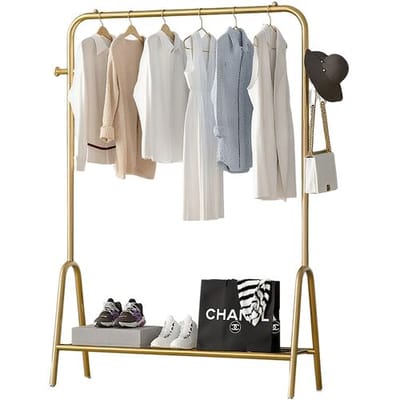 Leli Kledingrek Huishoudelijk | Vrijstaand Droogrek met Enkele Stang, Luxe Goud 100 cm voor Slaapkamer of Balkon