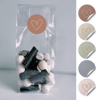 50x Uitdeelzakjes + 50 sluitstickers - Uitdeelzakjes Transparant - blokbodemzakjes transparant - Cellofaanzakjes - Blokbodemzak - Inpakzakjes - Traktatie zakjes - Plastic zakjes - Deco hart