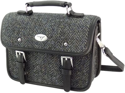 Mini Tas Harris Bervie Houtskool Grijs Visgraat - 15x20x7,5 - Harris Tweed - Glen Appin of Scotland