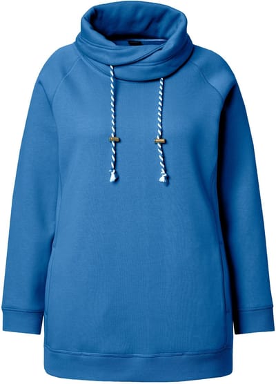 Ulla Popken - Dames - Sweatshirt wijde opstaande kraag zakken lange raglanmouw - Korenbloem - Maat 42+