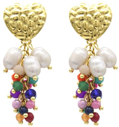 Oorbellen - Hart en Parels - RVS - 4,5 cm - Multicolor – valentijn – cadeau