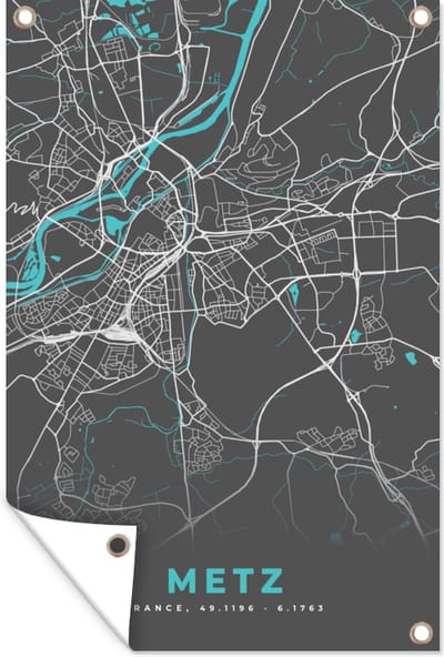 Muurdecoratie Metz - Frankrijk - Plattegrond - Kaart - Stadskaart - 120x180 cm - Tuinposter - Tuindoek