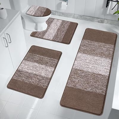 Antislip Badmatset 4 Stuks met Toiletdekselhoes - Bruin Microvezel Vloermatten - Machinewasbaar