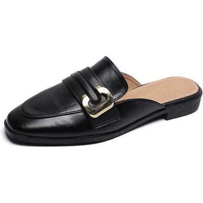 Lente Nieuwe Dames Muiltjes Bovenkleding Pantoffels Mode Muiltjes Metaal Design Britse Stijl Platte Casual Schoenen Banket En Kantoor 39 zwart