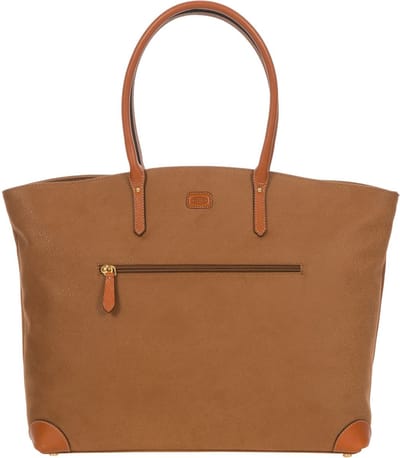 BRIC'S Leren Schoudertas Shopper met laptopvak Life Bag Camel Bruine